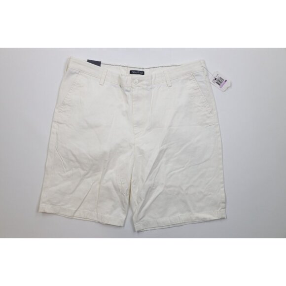 Deadstock Vintage Y2K Nautica Mens 38 True Khaki Chino Golf Shorts White Cotton